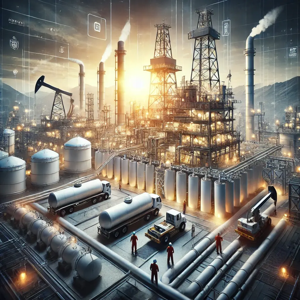 DALL·E 2024-09-24 01.53.01 - Create a professional, non-copyrighted image representing the oil and gas industry. The image should feature an oil rig, refinery, or pipeline, with w